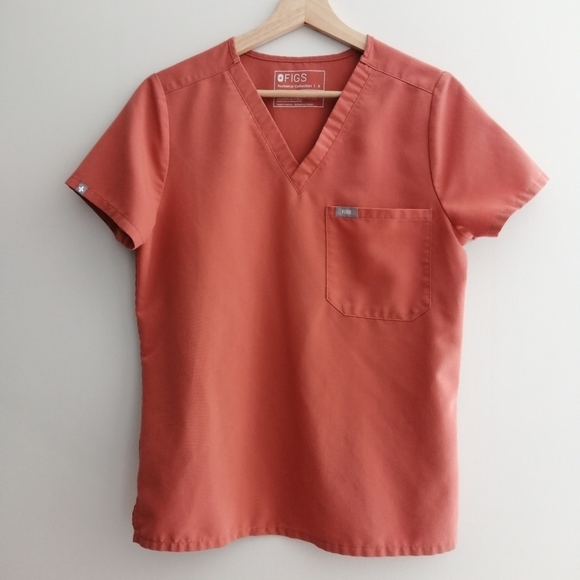 Figs Catarina One Pocket Short Sleeve Scrub Top Limited Edition Orange Small - Picture 2 of 13